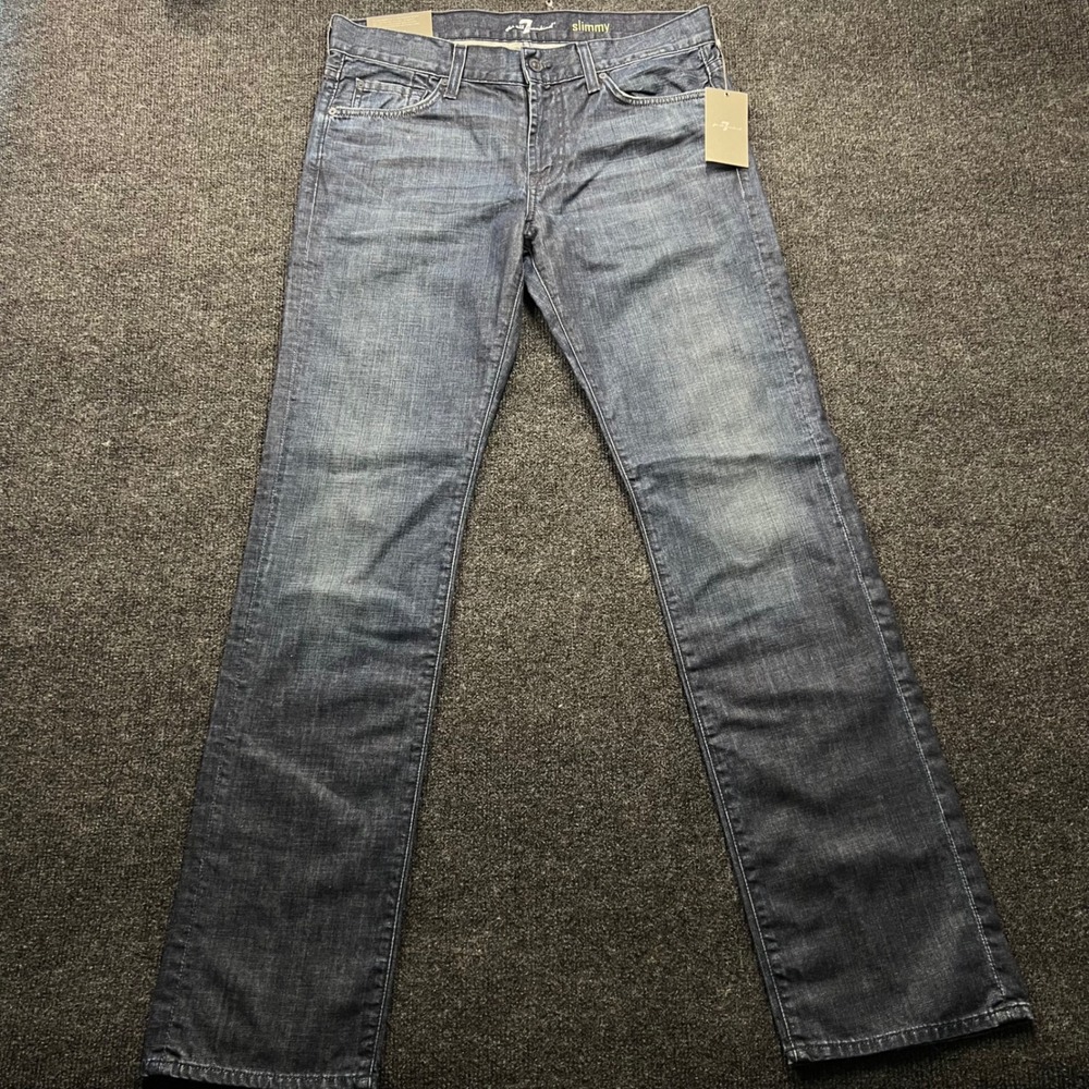 7 For All Mankind Slimmy Slim Straight Jeans 33 Blue Pleasant Creek ATA511161A